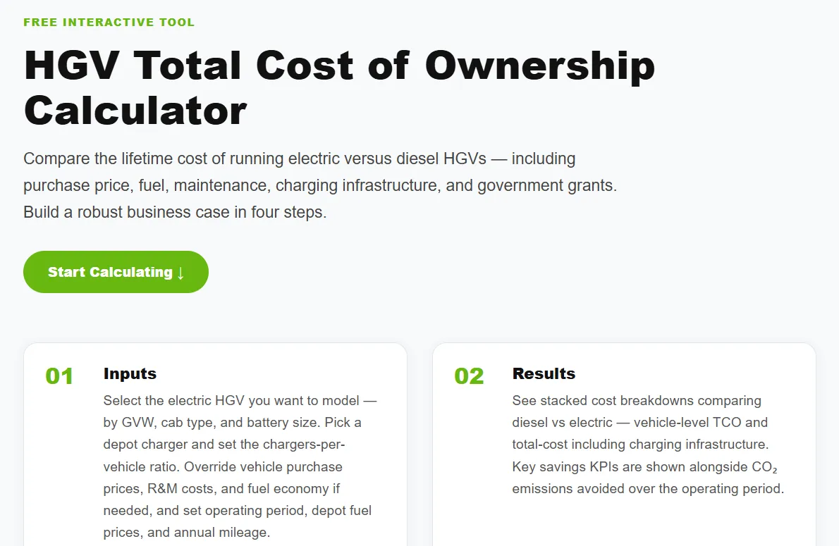 HGV Total Cost of Ownership Calculator page with its four-step overview